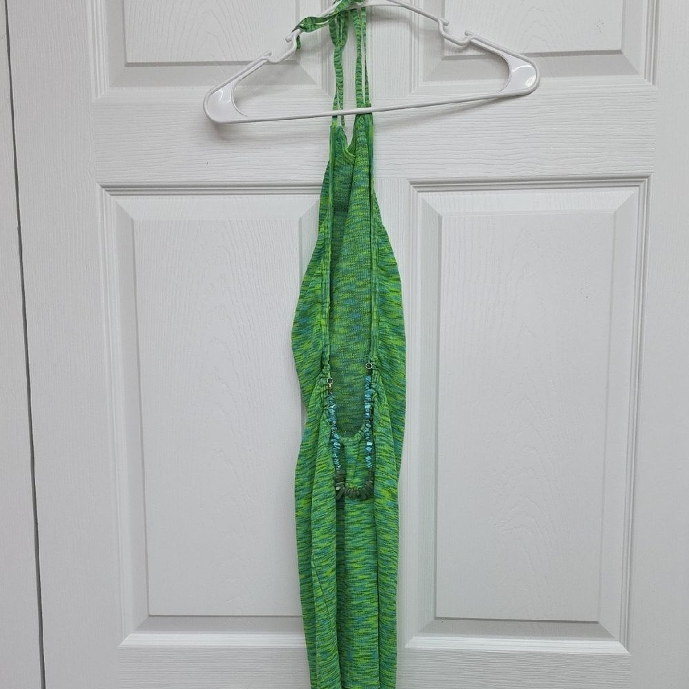 Bershka Green Halter Backless Beaded Mini Dress - Picture 2 of 5